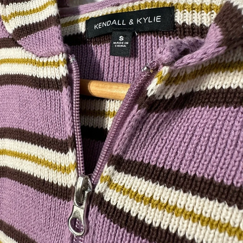 Kendall & Kylie Cropped Striped Double Zipper Hooded Sweater Size S - Picture 3 of 7